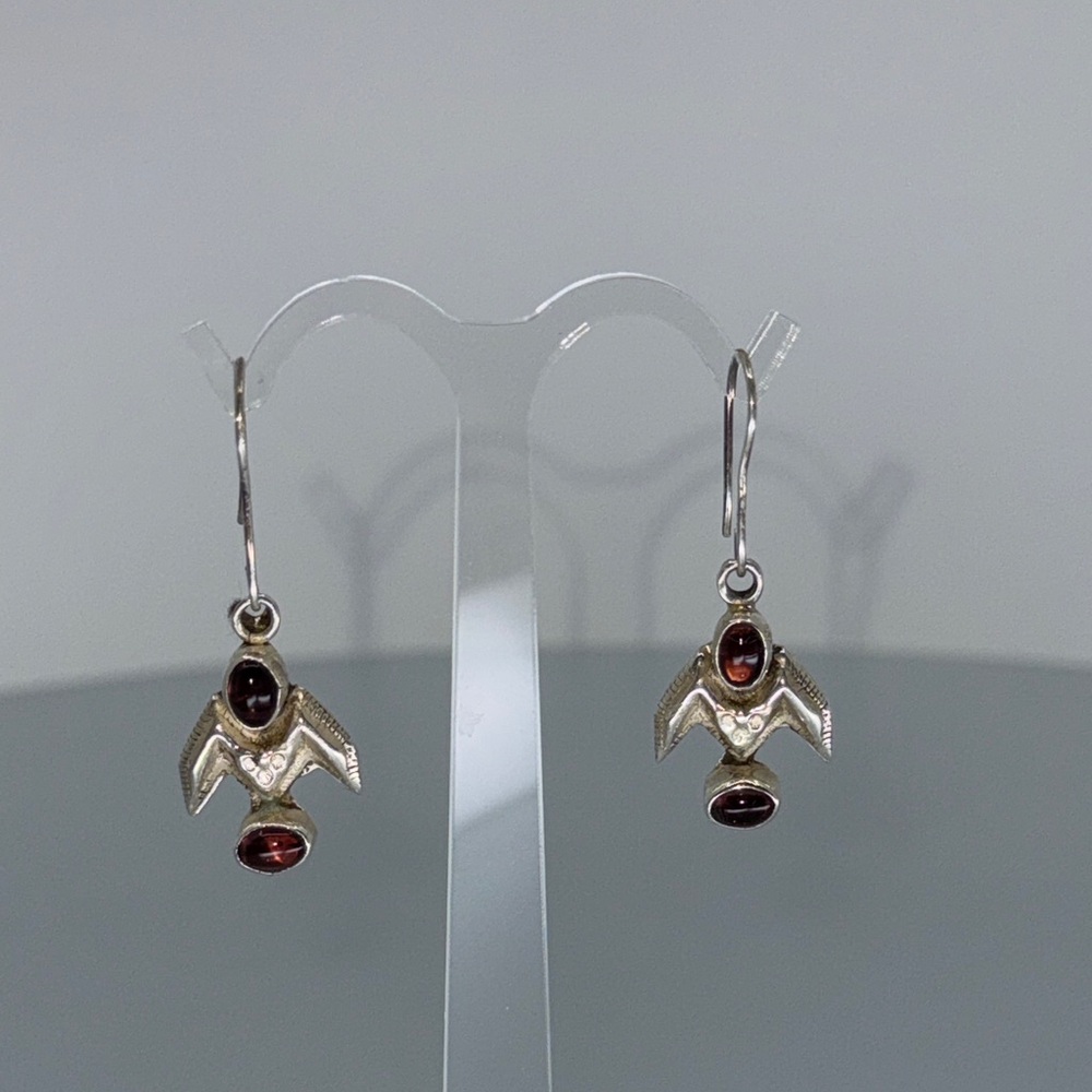 Navajo Silver and Red Stone Drop Earrings